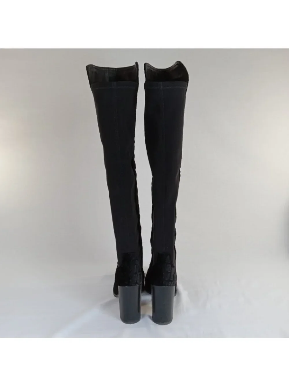 Stuart Weitzman Black Velvet Embossed Over Knee Block Heel Stretch Boots SIZE 6